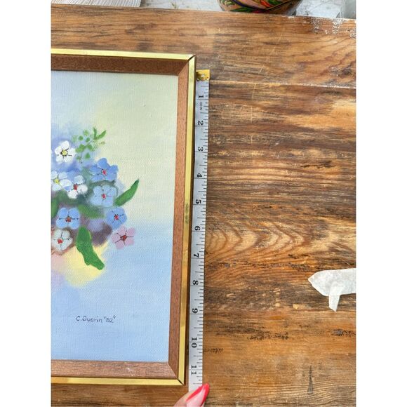 Lot of 2 VTG C. Guerin "82" Flower Framed Art Canvas Painting Signed 9"x 11.5" - Picture 7 of 9